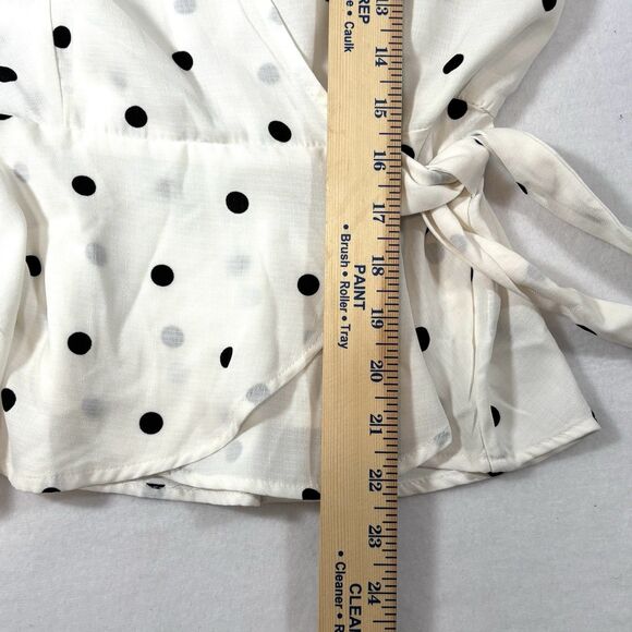 MERAKI Peplum Faux Wrap Blouse Long Sleeves White With Black Dots - Picture 9 of 11